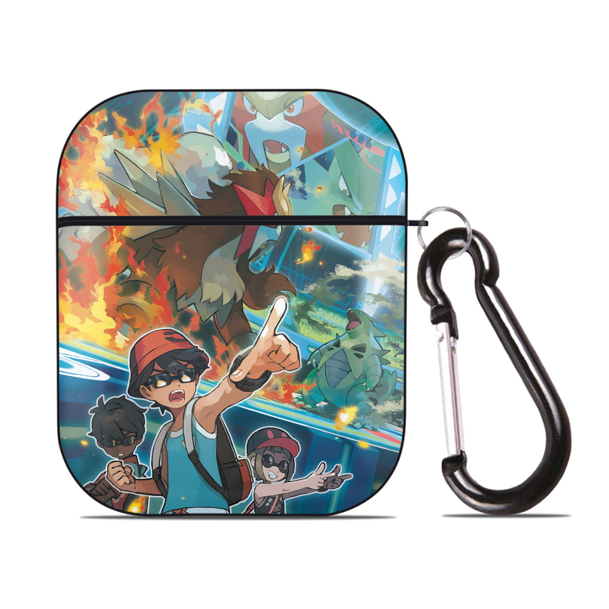 （画像用） ポケットモンスター Pokémon AirPods 第2世代保護ケース ハードシェル ブラック 耐衝撃・防指紋・カラビナ付き