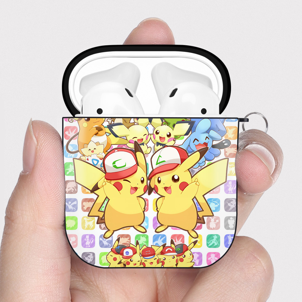 （画像用） ポケットモンスター Pokémon AirPods 第2世代保護ケース ハードシェル ブラック 耐衝撃・防指紋・カラビナ付き