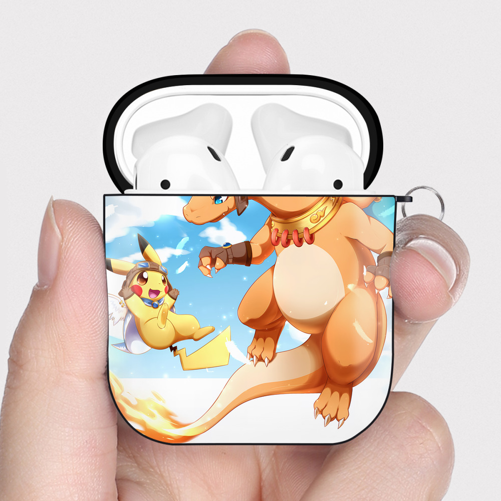 （画像用） ポケットモンスター Pokémon AirPods 第2世代保護ケース ハードシェル ブラック 耐衝撃・防指紋・カラビナ付き