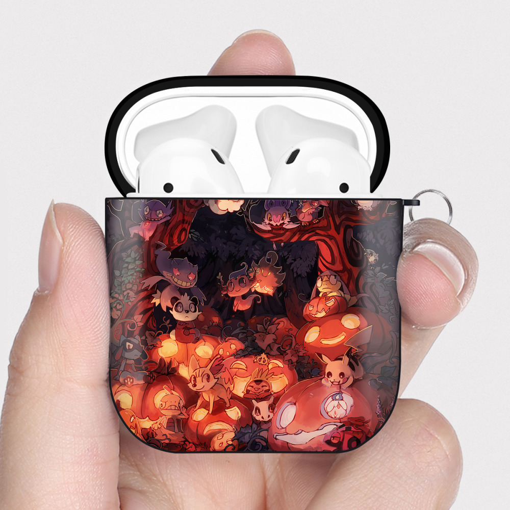 （画像用） ポケットモンスター Pokémon AirPods 第2世代保護ケース ハードシェル ブラック 耐衝撃・防指紋・カラビナ付き