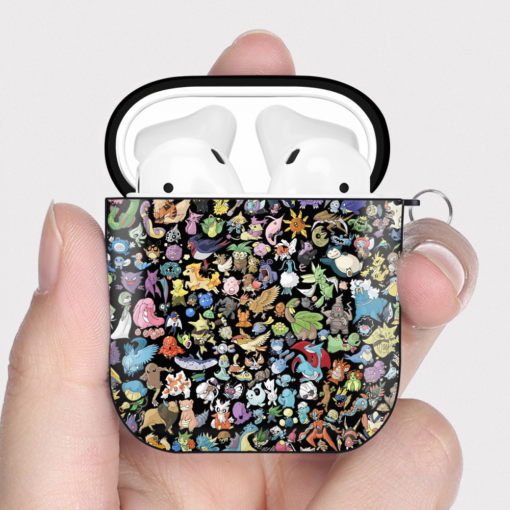 （画像用） ポケットモンスター Pokémon AirPods 第2世代保護ケース ハードシェル ブラック 耐衝撃・防指紋・カラビナ付き