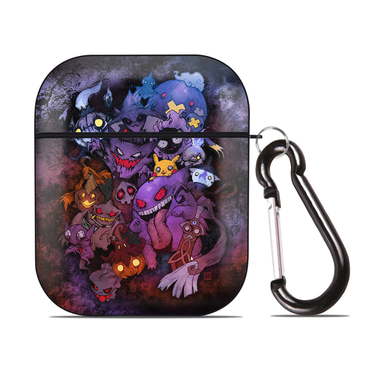 （画像用） ポケットモンスター Pokémon AirPods 第2世代保護ケース ハードシェル ブラック 耐衝撃・防指紋・カラビナ付き