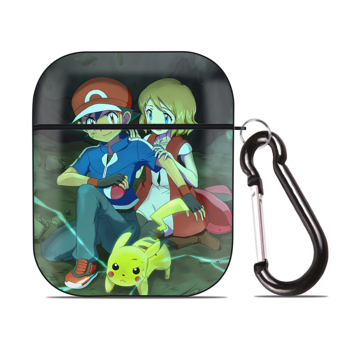 （画像用） ポケットモンスター Pokémon AirPods 第2世代保護ケース ハードシェル ブラック 耐衝撃・防指紋・カラビナ付き