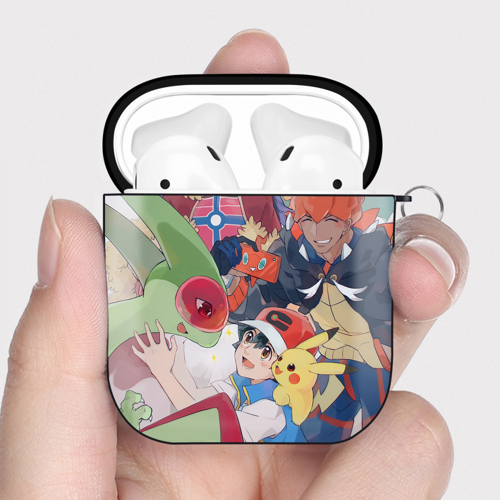 （画像用） ポケットモンスター Pokémon AirPods 第2世代保護ケース ハードシェル ブラック 耐衝撃・防指紋・カラビナ付き
