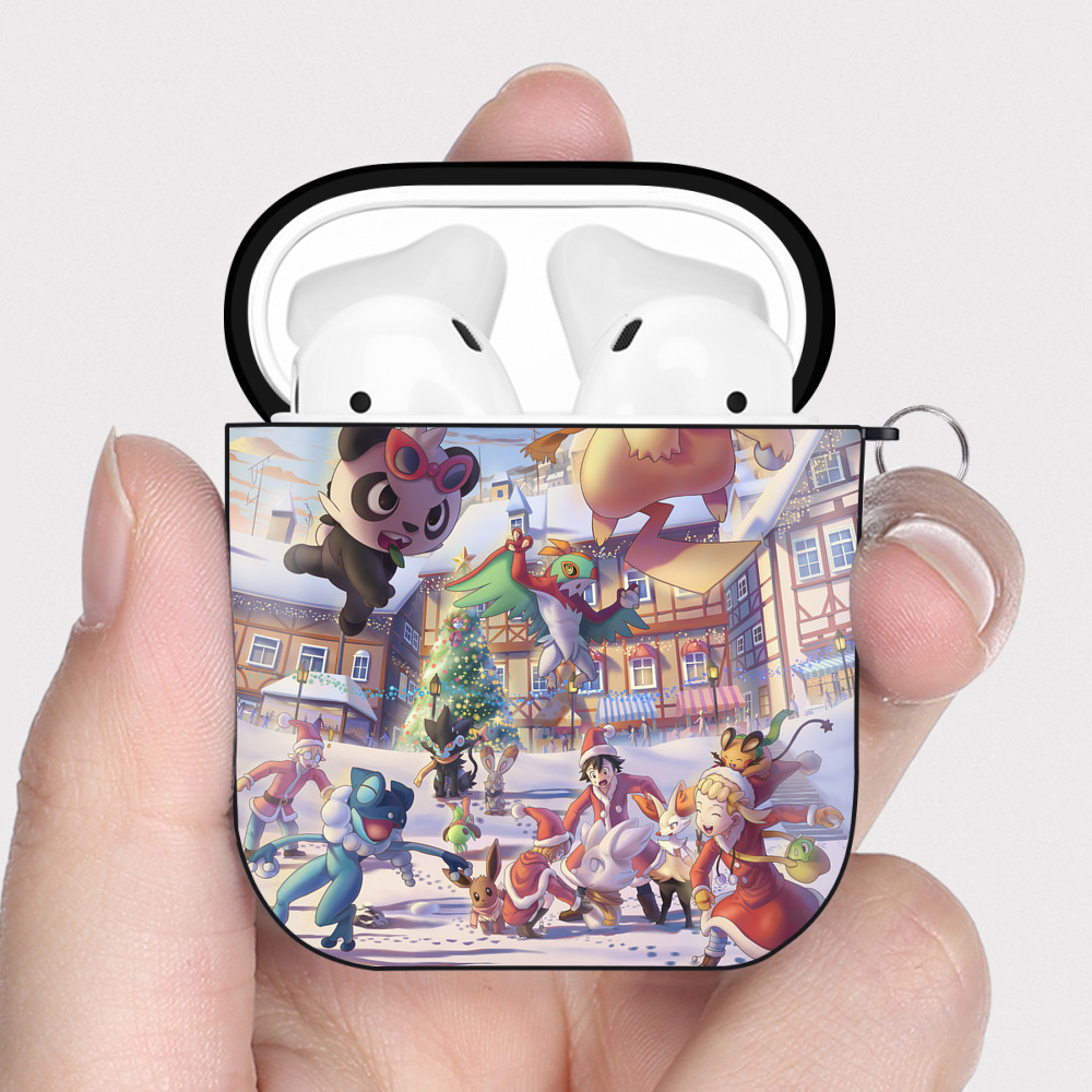 （画像用） ポケットモンスター Pokémon AirPods 第2世代保護ケース ハードシェル ブラック 耐衝撃・防指紋・カラビナ付き