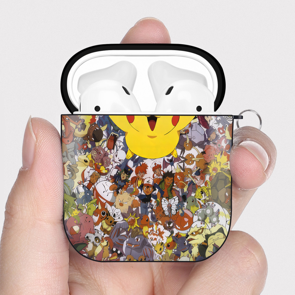 （画像用） ポケットモンスター Pokémon AirPods 第2世代保護ケース ハードシェル ブラック 耐衝撃・防指紋・カラビナ付き