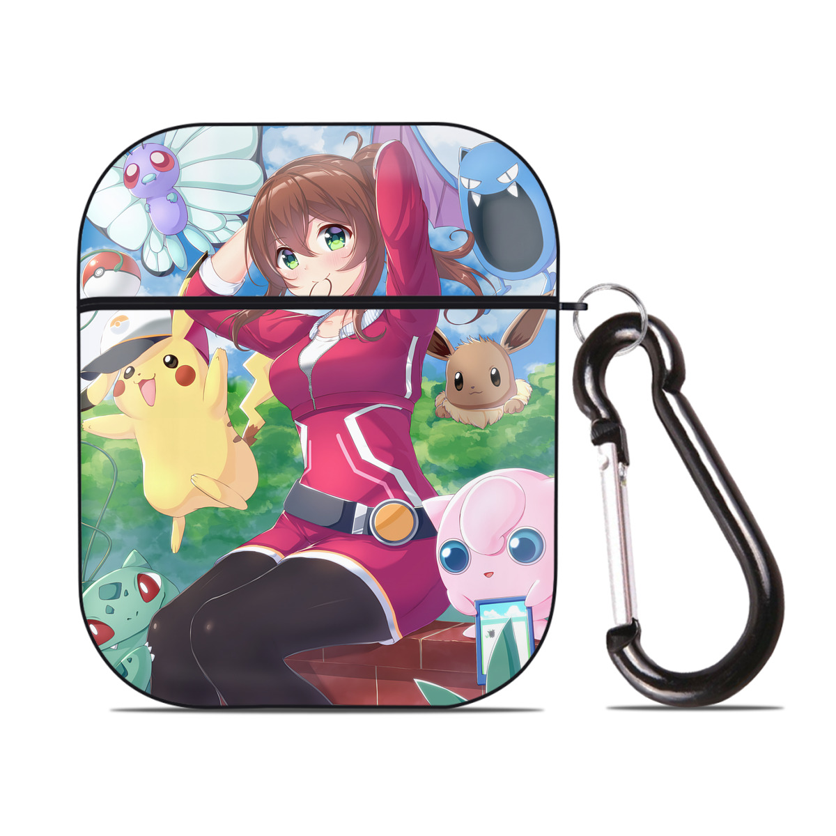 （画像用） ポケットモンスター Pokémon AirPods 第2世代保護ケース ハードシェル ブラック 耐衝撃・防指紋・カラビナ付き