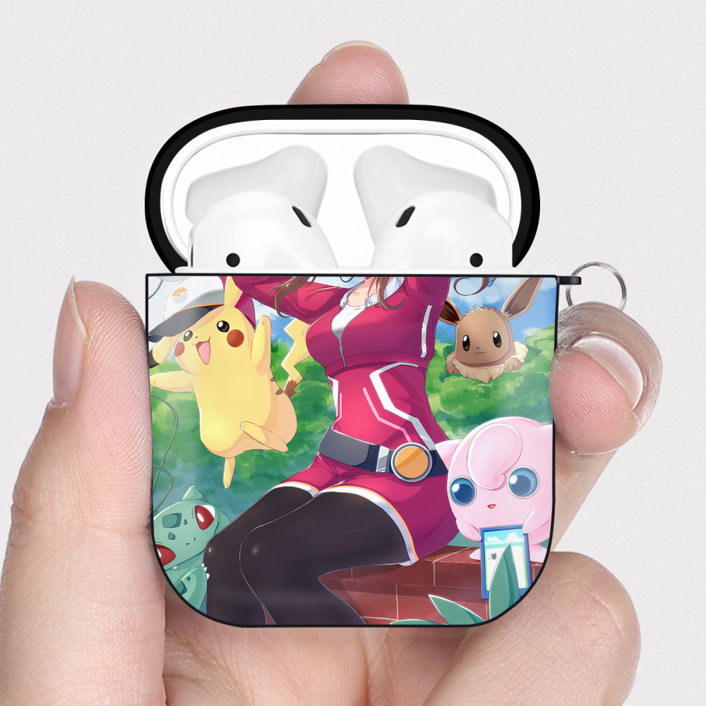 （画像用） ポケットモンスター Pokémon AirPods 第2世代保護ケース ハードシェル ブラック 耐衝撃・防指紋・カラビナ付き
