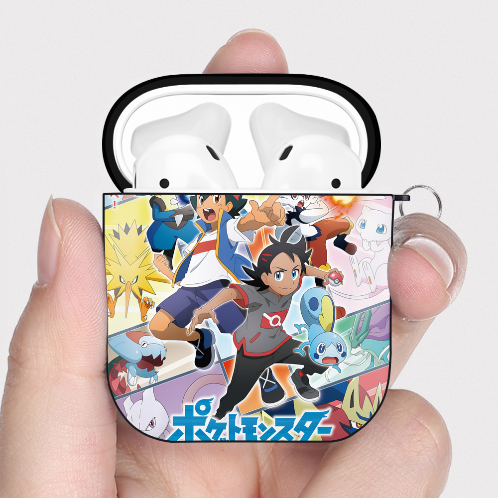 （画像用） ポケットモンスター Pokémon AirPods 第2世代保護ケース ハードシェル ブラック 耐衝撃・防指紋・カラビナ付き