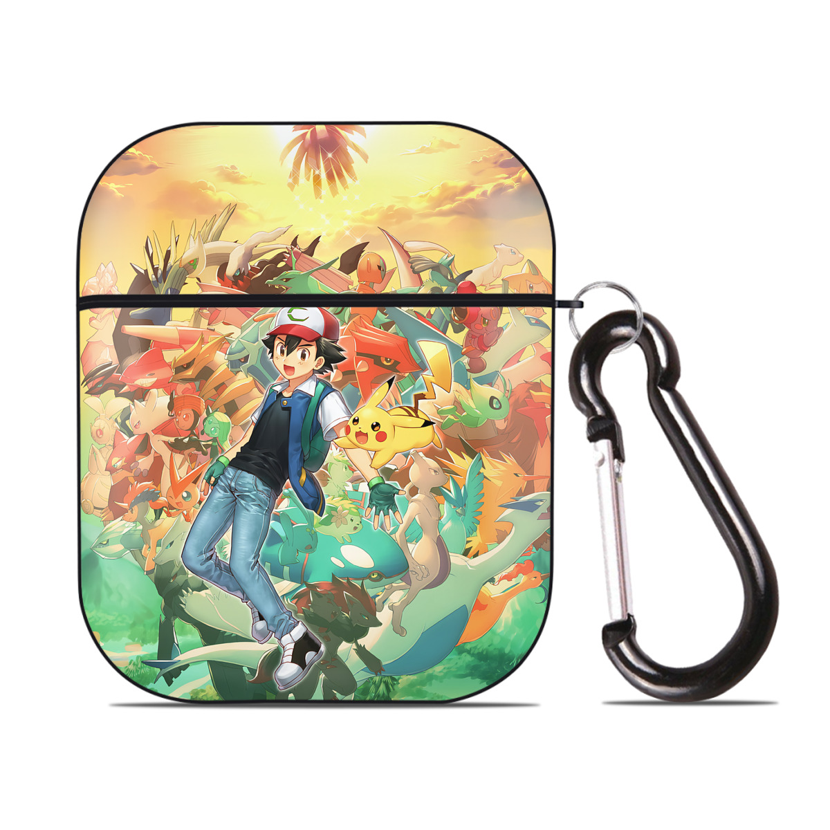 （画像用） ポケットモンスター Pokémon AirPods 第2世代保護ケース ハードシェル ブラック 耐衝撃・防指紋・カラビナ付き