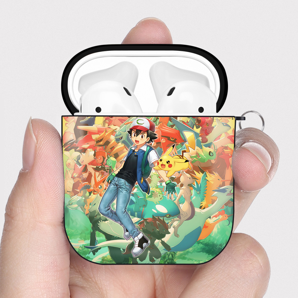（画像用） ポケットモンスター Pokémon AirPods 第2世代保護ケース ハードシェル ブラック 耐衝撃・防指紋・カラビナ付き