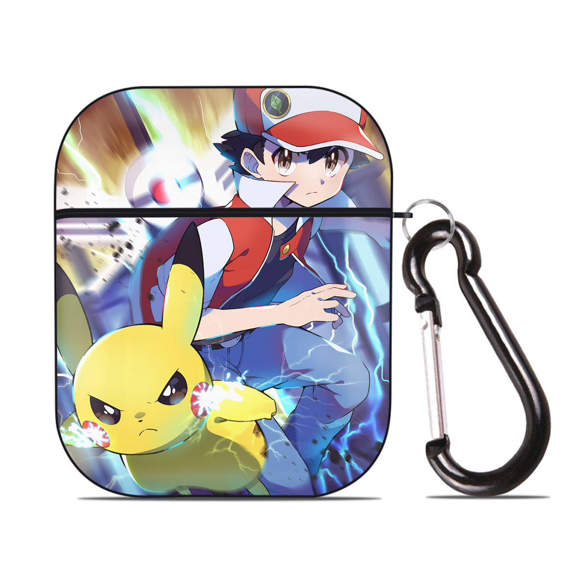 （画像用） ポケットモンスター Pokémon AirPods 第2世代保護ケース ハードシェル ブラック 耐衝撃・防指紋・カラビナ付き