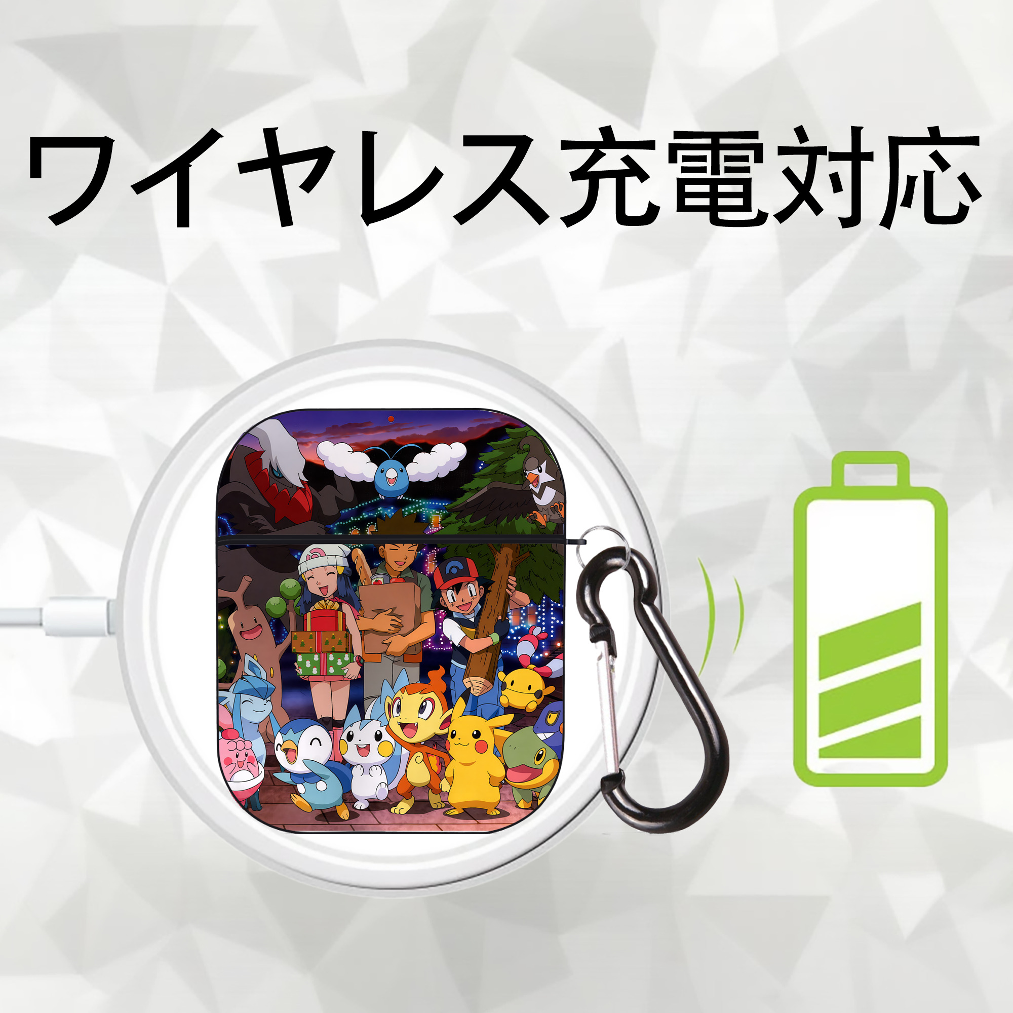 ポケットモンスター Pokémon AirPods 第2世代保護ケース ハードシェル ブラック 耐衝撃・防指紋・カラビナ付き